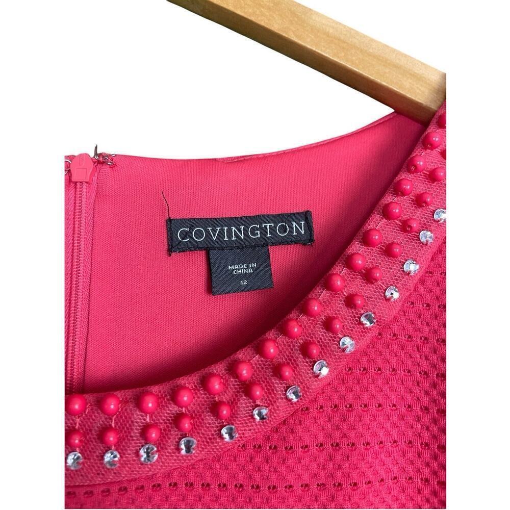 Covington Coral Pink Dress Women Size 12 Fit and Flare Beaded Office Wear Party - Picture 2 of 13